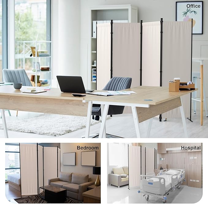 Kecreque Room Divider 4 Panel Partition Room Dividers & Folding Privacy Screens w/ 3 Metal Feet,88" W Portable Wall Doubles as a Dressing Screen Wall Divider for Office Bedroom Children's Room,White