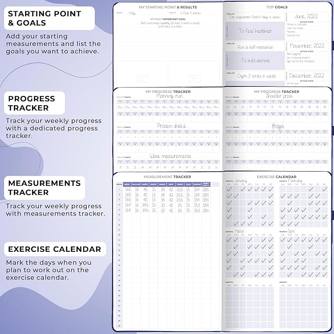 Clever Fox Fitness & Food Journal PRO – Daily Workout & Meal Planner for Women & Men – Exercise & Weight Loss Diary Notebook, 7.3x10.4” (Mystic Blue)
