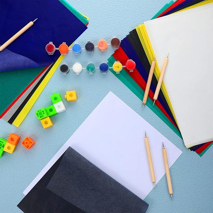105 Pcs Carbon Transfer Paper 11.7 x 8.3 Inch Tracing Carbon Graphite Copy Paper with Embossing Stylus Tracing Stylus Dotting Tools for Cloth Wood (Black, Blue, White, Green, Red, Yellow)