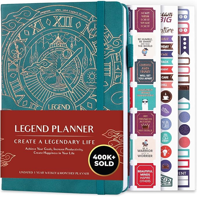 Legend Planner – Weekly & Monthly Life Planner to Hit Your Goals & Live Happier. Organizer Notebook & Productivity Journal. A5 (Dark Teal)