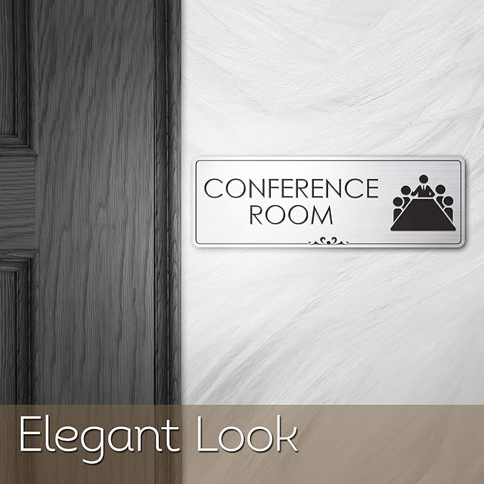 Conference Room Sign Office Meeting Sign, Brushed Silver, Engraved, 3" x 9", Fade Resistance, Indoor/Outdoor Use, USA MADE By My Sign Center