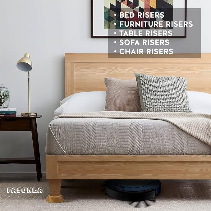 Bed Risers, Furniture Risers (Set of 8-Height 1") Can be Adjusted to 2'' 3''or 4'', Lifts Furniture Risers, Solid Natural Wood Risers, Non-Slip Recessed Hole (Natural Wood Color)