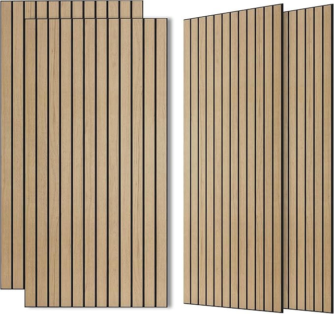 AUTORIFIC Wood Veneer Acoustic Panels, 4 Pack 47.2”x23.6” Sound Panels, Decorative Large Wood Panels for Wall, for Office,Home Theater,Studio,Living Room, Teak(Mitred)