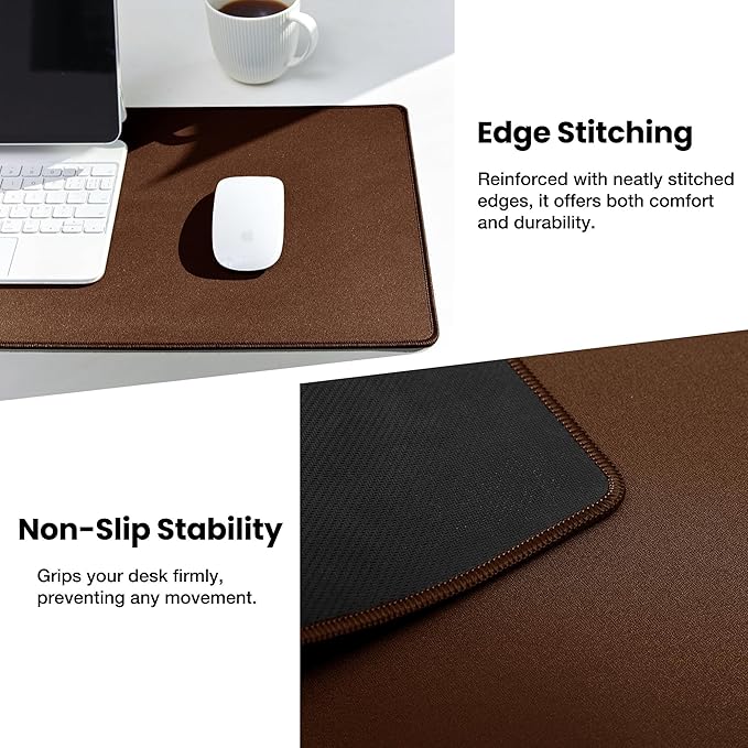 ALOANES Waterproof Mouse Pad with Durable Stitched Edge, XXXL Gaming Keyboard Pad, Non-Slip Rubber Base Mouse Mat, Extended Desk pad for Gamer, Office & Home, Brown Mousepad 35.4''x 15.7''x 0.12''