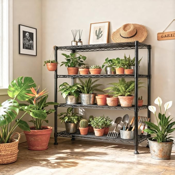 M MZG 1400 lbs 4 Tier Storage Rack Metal Wire Shelving Unit, Storage Standing Household Shelf Organizer for Kitchen Pantry Closet Garage Basement Utility Room, Black 15.8" D x 45.3" W x 59.4" H