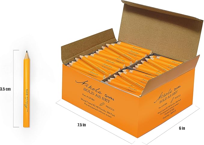 Nikola Works Mini Golf Pencils Without Erasers - 384 Count - Classic Pre-Sharpened #2 HB American Pew Pencils Standard Hex Shaped Bulk Pack