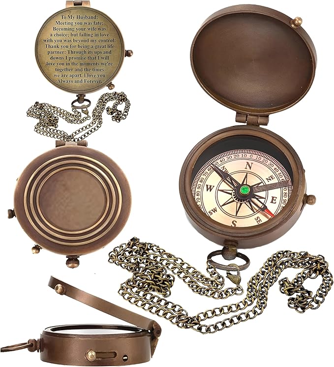 Engraved Compass, Gift for Husband,Anniversary,Wedding Gift for Him, Long Distance Boyfriend Gift, Fiance Gift I Miss You Long Distance Relationship Gift for Army Boyfriend Gift (to My Husband 5)