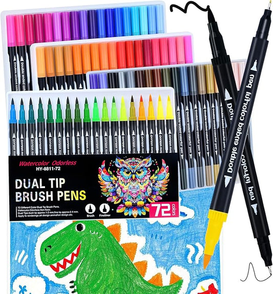 Keukenket 72 Colors Dual Markers Brush Pens,0.4MM Fine Point Art Marker, Double Tip Coloring Brush Pens Paint Marker for Adult Kids Hand Lettering, Drawing,Doodling,Painting