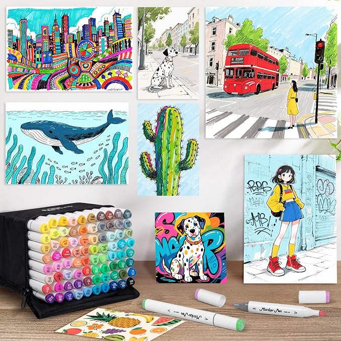 WELLOKB Alcohol Markers Set, 80 colors Alcohol Based Dual Tip, Broad and Brush Tip for Adult Coloring Books, Drawing, Sketching