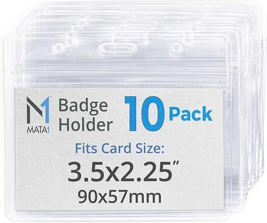 Mata1-USA Plastic Card Holder (Clear, 3.5x2.25 Inch, 10 Pack), Horizontal Badge Holder for ID Name Badge with Zipper