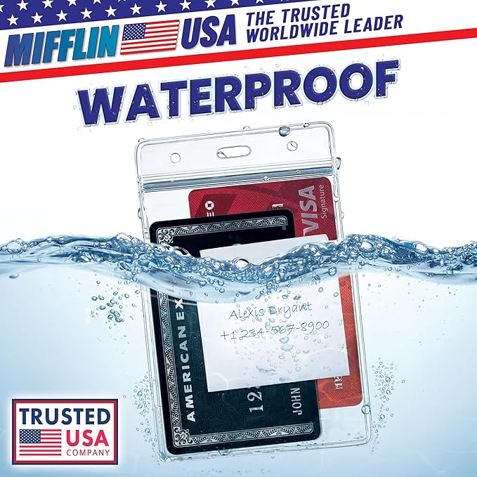 Mifflin-USA Large (L) Vertical ID Badge Holders (Clear, 3x4 inch, 50 Pack), Plastic Nametag Covers with Zipper, Name Tag Holder