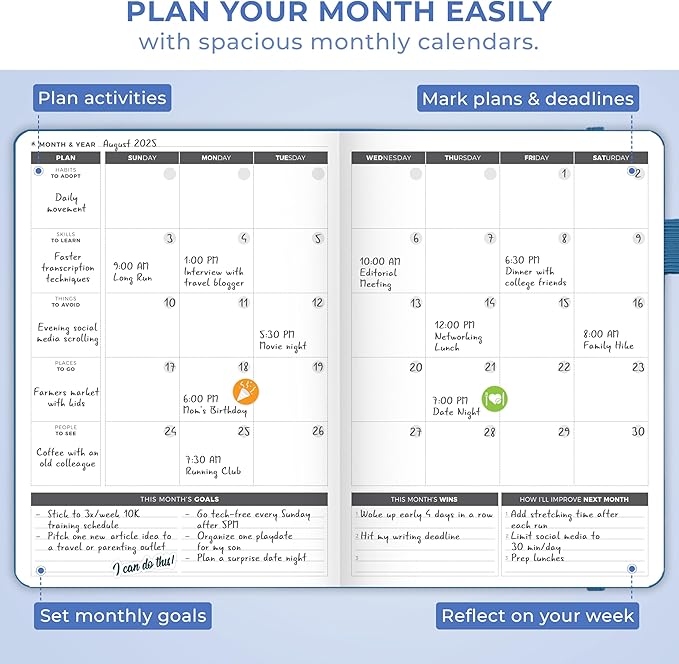 Clever Fox Planner Large – Undated Weekly & Monthly Planner for Productivity, Time Management & Goals – Organizer Journal – 7x10” (Dark Blue)