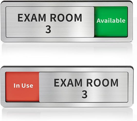 Exam Room Sign, Exam Room Numbers, In Use/Available Slider Door Signs for Therapists, School, Medical Office, Hospital-Easy Installation