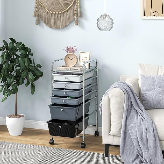 Giantex 6 Storage Drawer Cart Rolling Organizer Cart for Tools Scrapbook Paper Home Office School Multipurpose Mobile Utility Cart (Black Gradient)