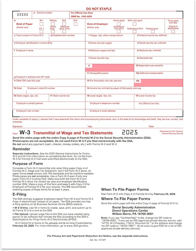 W2 Forms 2025, 6 Part Tax Forms, 25 Employee Kit of Laser Forms Designed for QuickBooks and Accounting Software