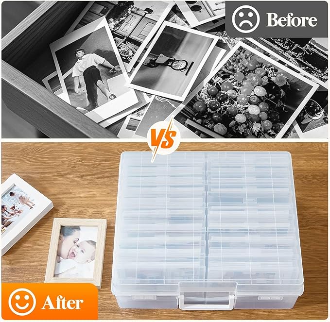 Lifewit 4x6 Photo Storage Box, 20 pcs Inner Photo Case with Lids, Clear Photo Organizers with 1 Sheet Label Sticker, Plastic Craft Storage Box for Seeds Sticker Cards Pictures Stamps Office Supplies