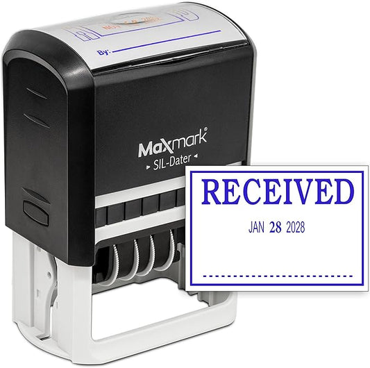 MaxMark Large Self-Inking Rubber Date Office Stamp with Received Phrase & Date - Blue Ink, 12-Year Band - Style 3