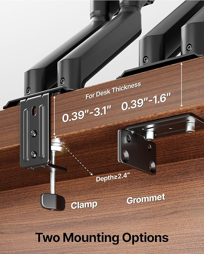 monTEK Dual Monitor Stand for Desk, 17-32 Inch Mechanical Spring Dual Arm, Heavy Duty Steel Adjustable Monitor Mount, Full Motion VESA 75x75/100x100, C-Clamp & Grommet, Holds Up to 20 lbs Each
