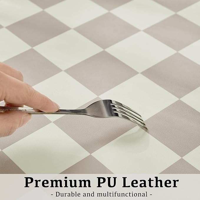 Ohocut Checkered Desk Mat, Large Cute Aesthetic Retro PU Leather Computer Laptop Desk Mat, Non-Slip Waterproof Mouse Keyboard Pad, Desk Writing Mat for Work/Home (Khaki, 23.6" x 13.7")