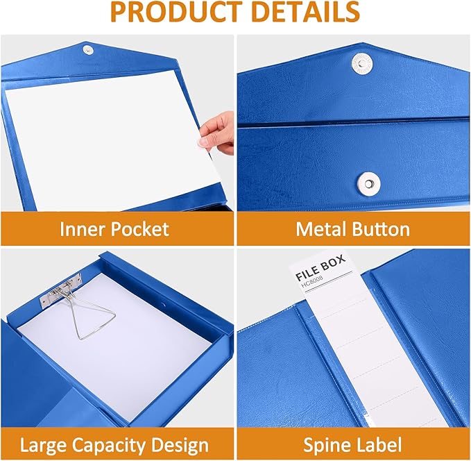 HUA JIE A4 Storage File Boxes Plastic Archives Cases with Clip, PVC File Folder Organizer Document Storage Filing Box for office,32.5×6.5×24 cm, Blue(Pack of 6)