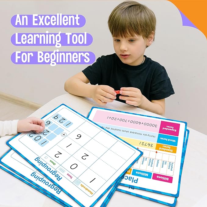 8 Packs Place Value Whiteboards, Double Sided Dry Erase Card Writable and Erasable Math Learning White Board for Kids, Students, Classroom and Home (Each Measures 12” x 9”)