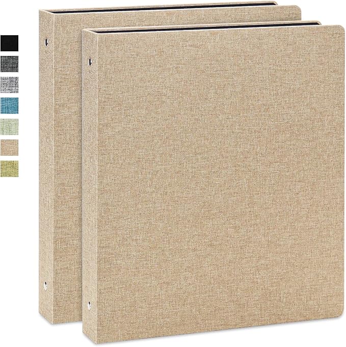 Vienrose 3 Ring Binder 1 Inch Round Rings with Linen Fabric Cover, Fits 8.5 x 11 Inch Paper, Durable Organizer for School, Office, Home, Recipes (2 Pack,Khaki)