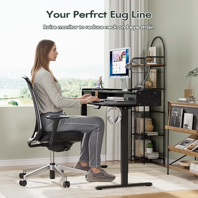 Homall Electric Standing Desk with 2 Drawers, Adjustable Height Computer Desk with Storage Sit Stand Table with Storage Shelf and Splice Board Quick Install for Home Office (Black, 63 Inch)