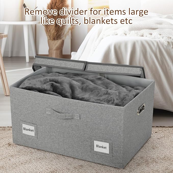 Graciadeco 75 Quarts Extra Large Decorative Storage Bins with Lids, 3 Packs Gray Collapsible Storage Bins with Lids, Stackable Storage Bins Decorative Box Storage With Lid Extra Large
