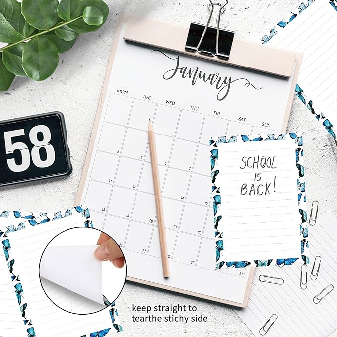 SXboxing Sticky Notes 4X6 Inches, 2 Pack Large Cute Self-Stick Pads, Bright Funny Memo Pads Easy to Stick for Home, Office Cute Blue Butterfly