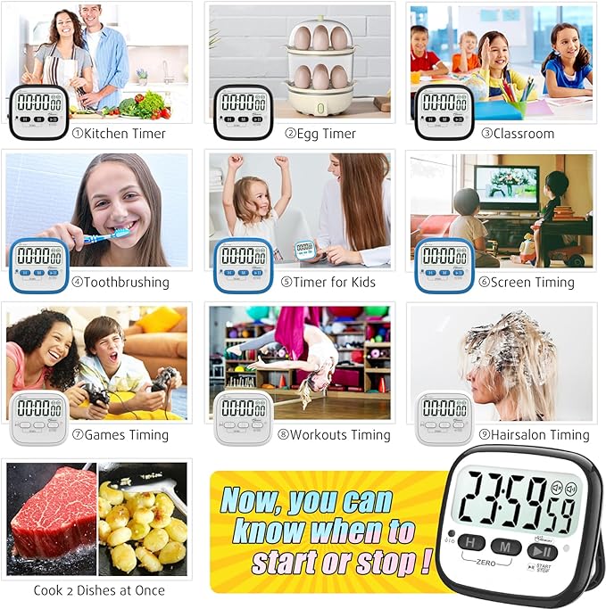 AyayaBoss 2-Pack Magnetic Kitchen Timers for Cooking, Digital Stop Watch Countdown Timer for Kids, Teachers, Classroom, Office, Exercise - Battery Included