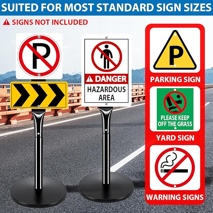 VAIIGO 2Pack Heavy Duty Parking Sign Post for Outside, 20lbs Cast Iron Base Sign Post for Outdoor Sign Holder, Yard Sign Stand, Street Sign Post, 49" Height, Black