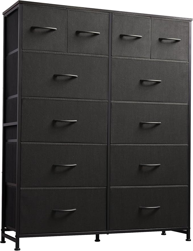 WLIVE Tall Dresser for Bedroom with 12 Drawers, Dressers & Chests of Drawers, Fabric Dresser for Closet, Living Room, Storage Dressers with Storage Drawers, Steel Frame, Wood Top, Charcoal Black