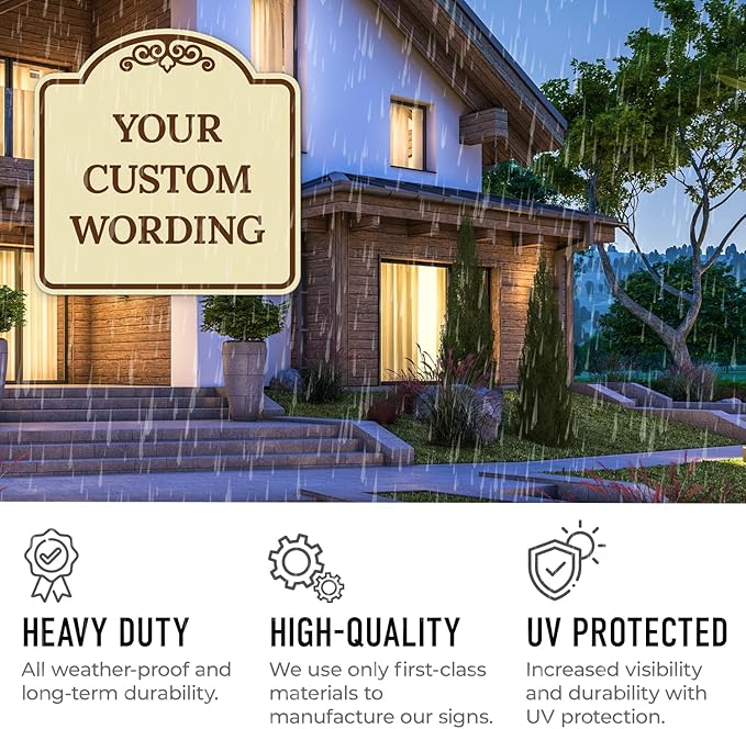 Custom Decorative Sign, Personalized Metal Sign for Business, Driveway, Home, Airbnb, Office Door Plaque,Brown Border Sign, 18x18 Inches, ACM, Fade Resistant, Made in USA by Sigo Signs