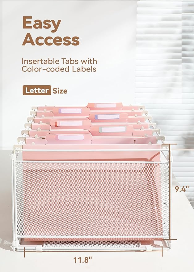 SortRax Plastic High Capacity Hanging File Folders, Letter Size, 4" Expanding Accordion Pocket with Movable Dividers, Pink Colors, Heavy Duty for Filing Cabinet, Insertable Tabs, 6 Pack