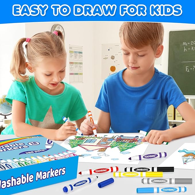 TooyBing Washable Markers Bulk (288 Count), 18 Assorted Colors, Washable Markers for Kids Classroom School, Broad Tip Durable for Back to Classroom Art School Supplies Essentials