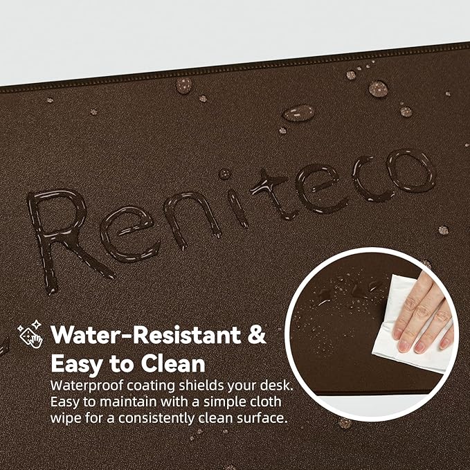 Reniteco Waterproof Large Gaming Mouse Pad with Durable Stitched Edges, Non-Slip Rubber Base, Grainy Jacquard Mouse Mat Desk Pad for Home Office Gaming, 35.4''x15.7''x0.12'', Matte Brown