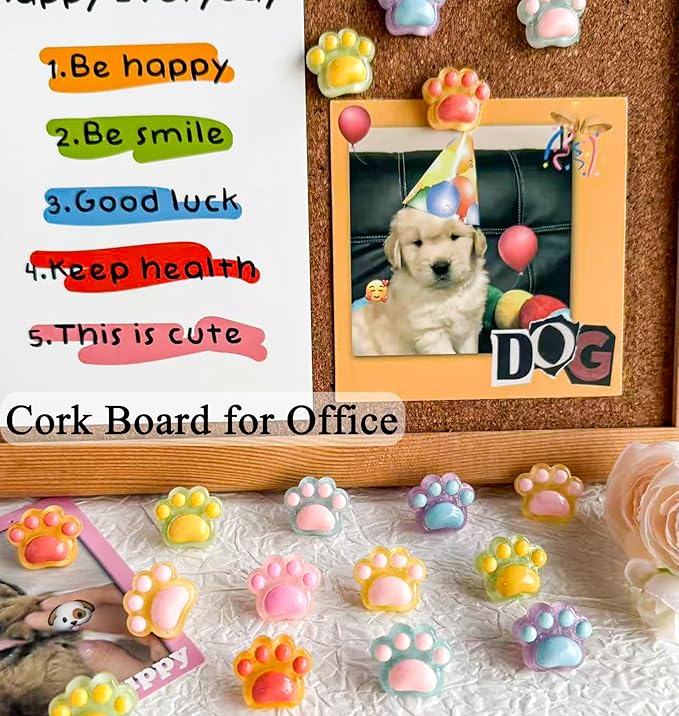 30 pcs Cat Paw Push Pins, Cute Animal Decorative Thumbtacks,Cartoon Drawing Pins for Cork Board,Photo Wall,Memo Paper,Menu Maps,Home and Office Decor,Class or Cubicle Decor