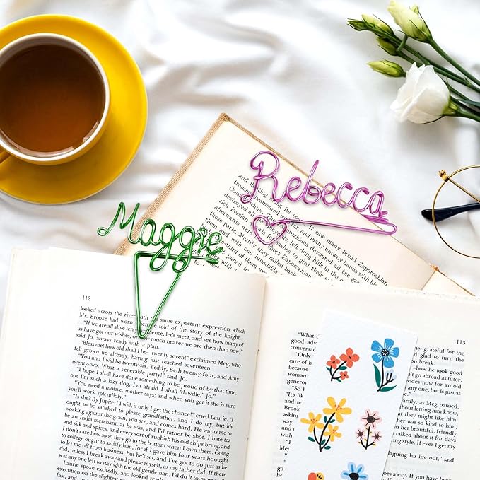 LOFART Custom Bookmarks Personalized Wire Name Bookmark Metal Wire Name Page Markers Personalized Bookmarks Graduation Gifts for Teacher Classmate Book Lovers Bookworm Reader (Style 1)