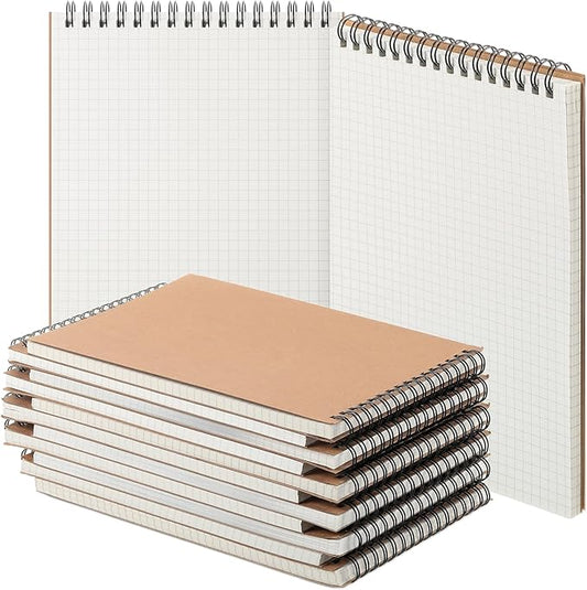 Engrowtic 6 Pack Graph Paper Spiral Notepad A5 Top Wirebound Notepad Grid Notebook Steno Pads Memo Notebook Grid Paper 140 Pages for Writing Sketching Drawing Office Supplies (Kraft)