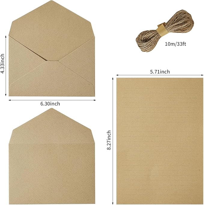 20 Pack-Best Paper and Heavyweight Envelopes Set 6.30'' X 4.33'' with Jute Rope for Office, Wedding Gift Cards, Invitations, Graduation, Baby Shower, Parties and Diy cards (Multicolor-20pack)