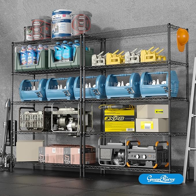 Guan River 5-Shelf Adjustable Metal Shelf Wire Shelving Unit Heavy Duty Storage Rack Display Shelf for Office,Kitchen,Bedroom,Bathroom,Laundry,Pantry Basement,Garage(Black,48" L x 18" W x 72" H)