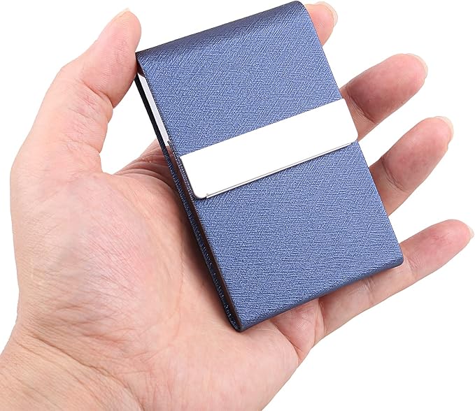DMFLY Professional Business Card Holder, Pocket Business Card Case for Women & Men, PU Leather Multi Card Case, Credit Card Wallet, Name Card Holder with Magnetic Closure, Blue-gs