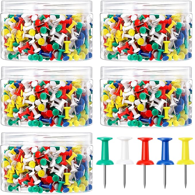 2500 Pcs Multicolor Push Pins Thumb Tacks for Wall Hangings, Cork Board, and Bulletin Board Pushpins for Office Personal Use, Standard Size Push Pin Tacks