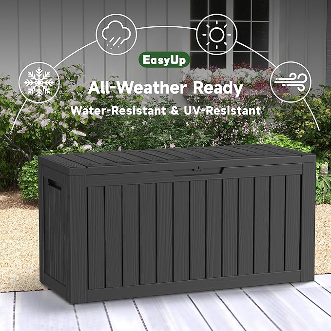 EasyUp 90 Gallon Deck Boxes Waterproof, Outdoor Large Storage Boxes with Lids, Outside Resin Storage Box & Deck Boxes for Patio, Garden Use(Black)