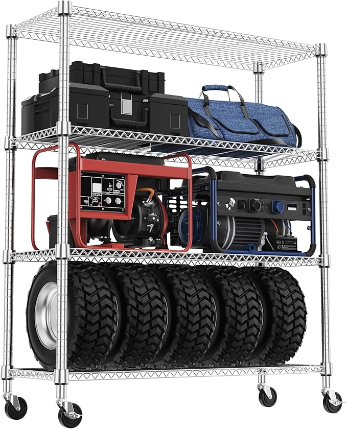 M MZG 4 Tiers Shelf 1400 lbs Steel Storage Shelving Utility Shelving Unit Steel Organizer Wire Rack for Home,Kitchen,Office,Garage Chrome 17.7" D x 47.2" W x 62.6" H