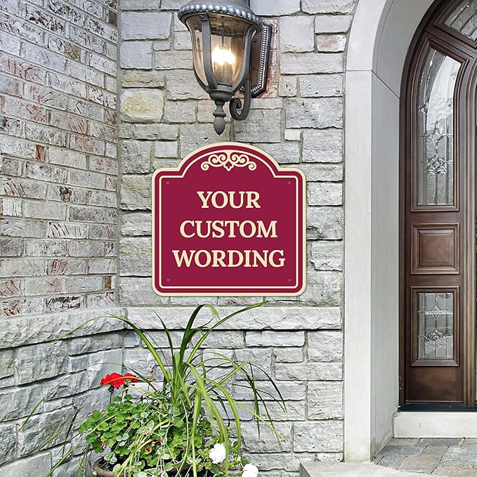 Custom Decorative Sign, Personalized Metal Sign for Business, Driveway, Home, Airbnb, Office Door Plaque,Burgundy Background Sign, 24x24 Inches, ACM, Fade Resistant, Made in USA by Sigo Signs