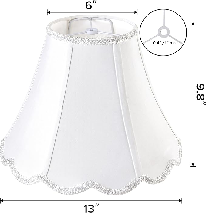 GOSO Bell Lamp Shades Set of 2 Medium Off White, Scalloped Lamp Shade for Table Lamp,Floor Lamps Replacement Braids with Petal Edges, 6×13×9.8 Inch Spider Easy Assembly Modern Art Decor for Bedroom