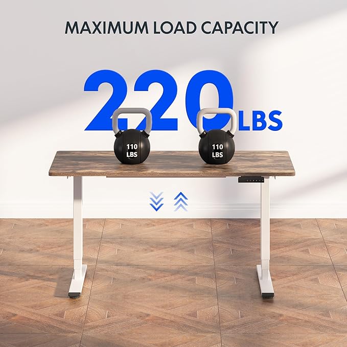 FLEXISPOT E6 3-Stage Dual Motor Electric Standing Desk 48 x 30 Sit Stand Up Desk, Holds 220 lbs, Adjustable Height w/Memory Presets, One-Piece Special Walnut Desktop & White Frame, Ships in 2 Boxes