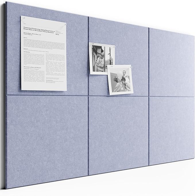 Bumusty Large Cork Board 36"x24" Alternative - 6 Pack Felt Wall Tiles with 40 Safe Removable Adhesive Tabs, 30 Pushpins, Cork Boards for Walls Pin Board Bulletin Board Office Decor (Soft Periwinkle)