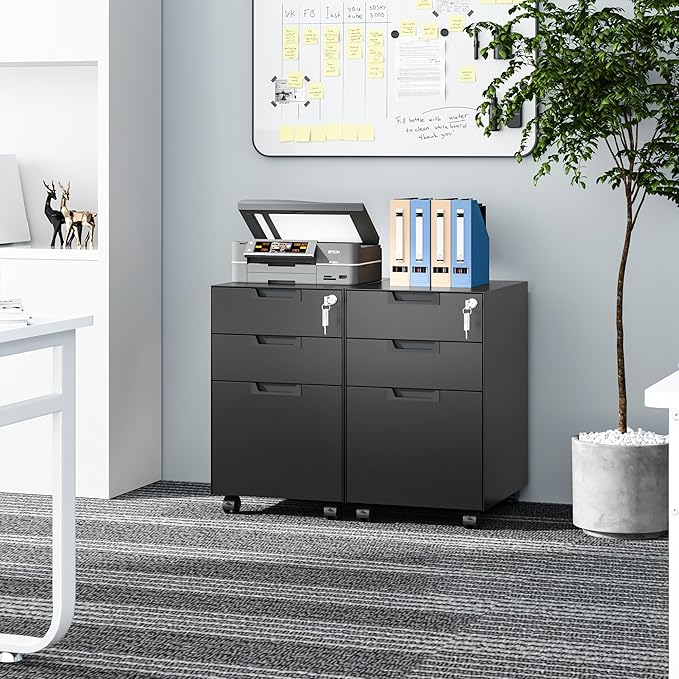 Fesbos 3 Drawer Vertical File Cabinet, Mobile Filling Cabinets with Lock for Legal/Letter Size, Pre-Built Office Storage File Cabinet with Wheels Under Desk - Fully Assembled
